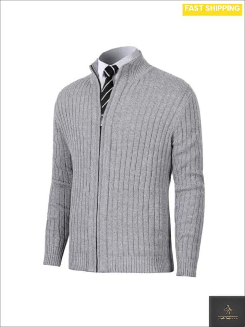 Full Zip Slim Fit Stand Collar Cotton Blend Cardigan Sweater